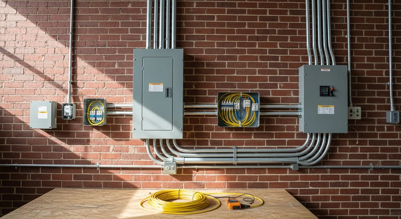 Commercial electrical wiring and installation on construction site