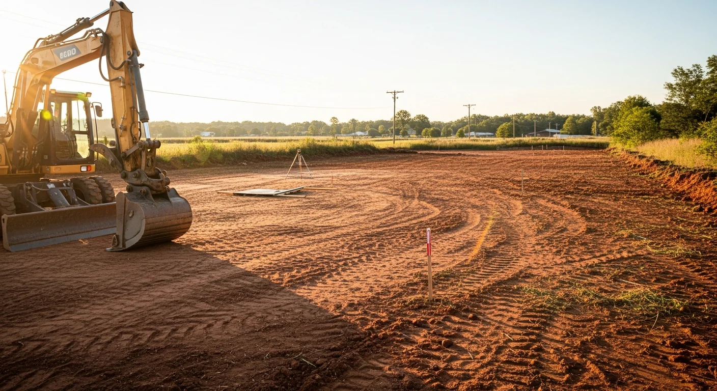 Post frame commercial building under construction in North Alabama