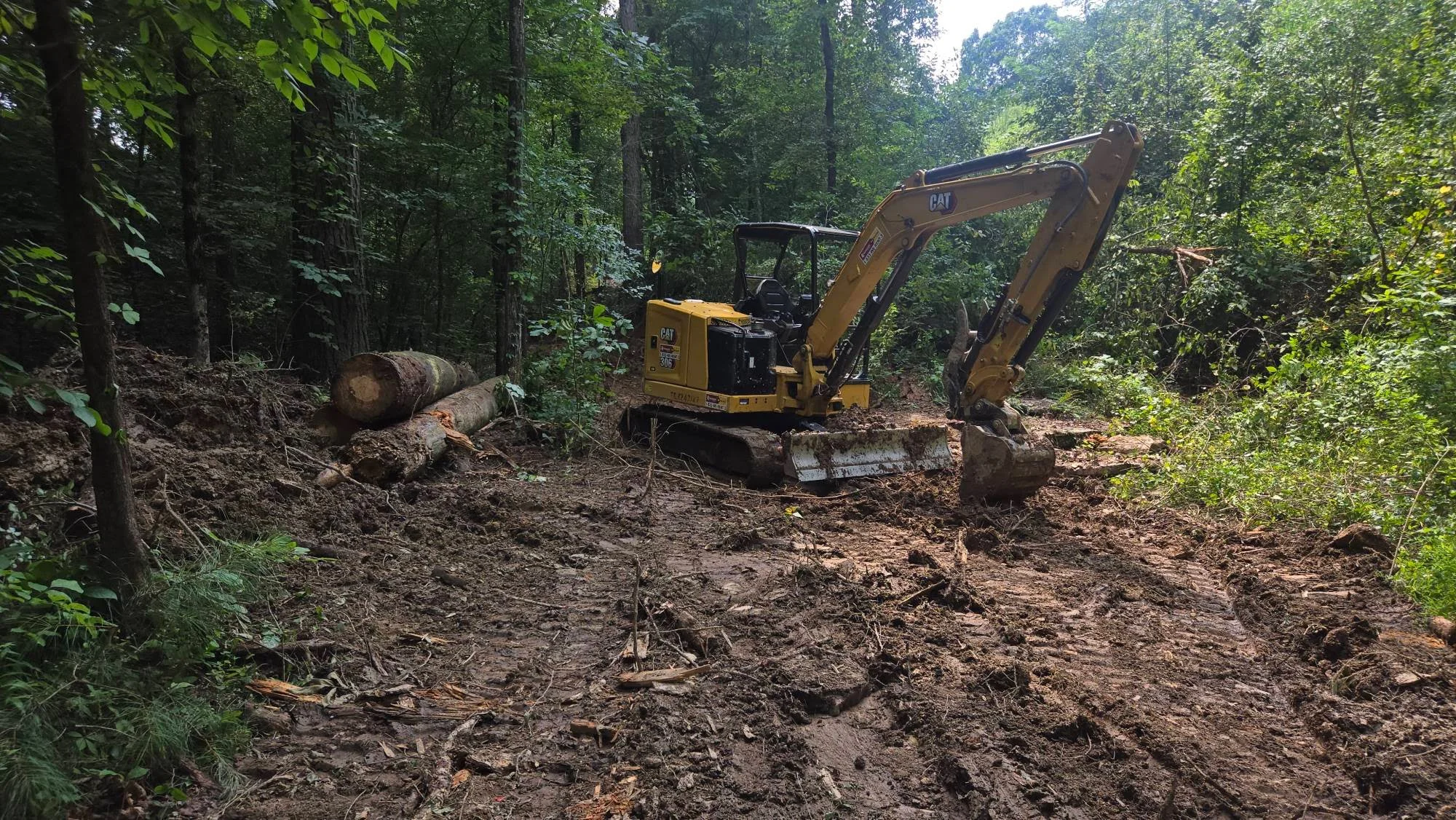 Land clearing equipment removing trees and brush from property in North Alabama